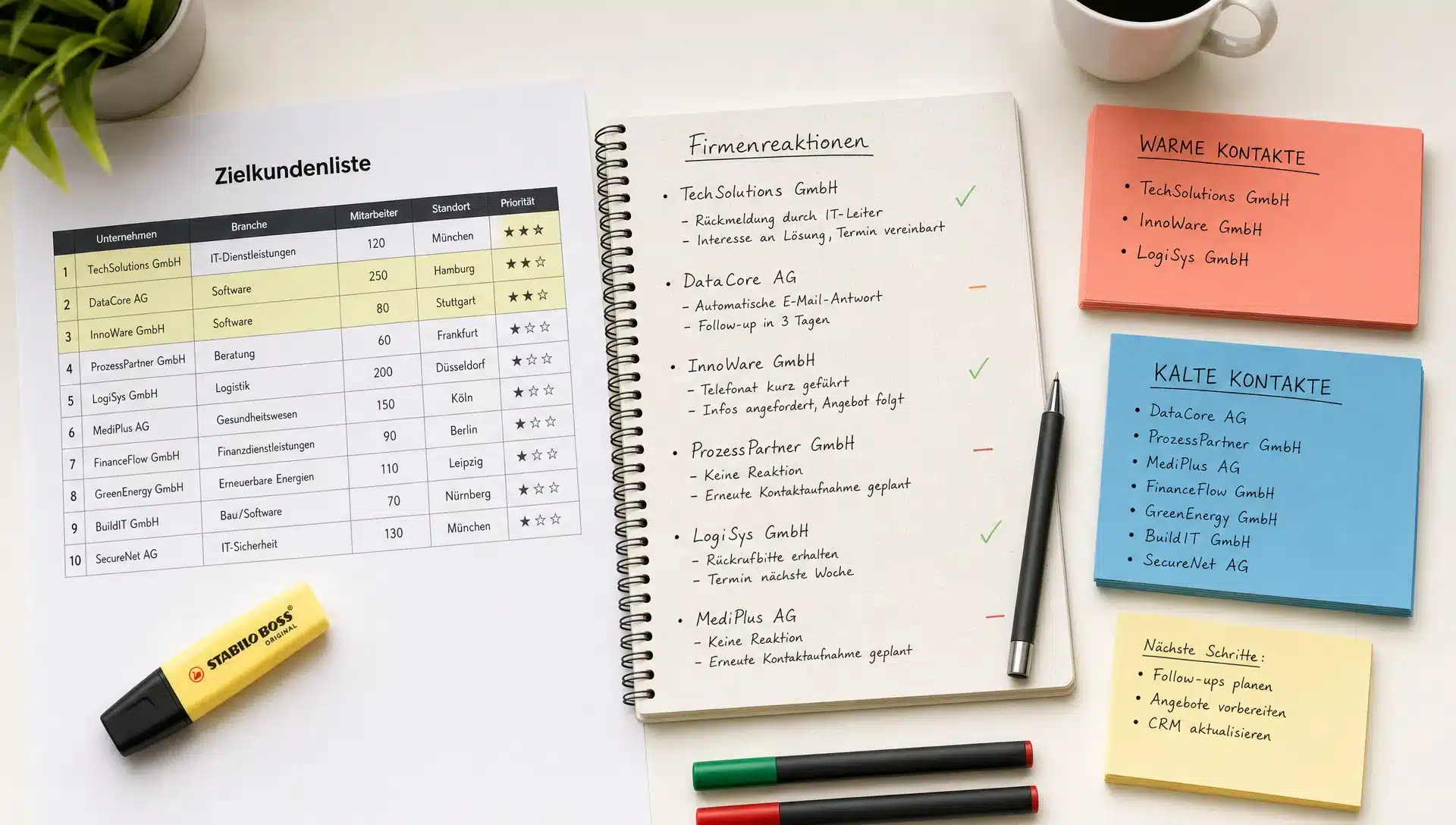 eine helle arbeitsflache mit einer markierten ziel 1786099534293 | LinkedIn-Akquise im B2B: Erst sichtbar werden, dann schreiben Eine helle Arbeitsfläche mit einer markierten Zielkundenübersicht als Symbol für planvolle LinkedIn-Akquise im B2B.